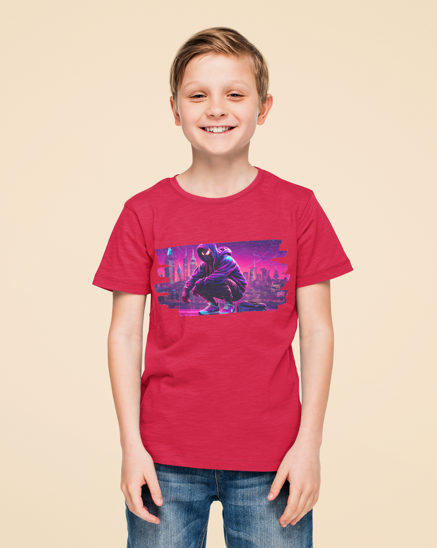 Dive into the world of Spider-Man with our kids brush print t-shirt, a dynamic blend of superhero style and unbeatable comfort. Crafted for ultimate comfort, this unisex soft-style t-shirt redefines casual wear. Made from luxuriously soft materials, the tee boasts 100% ring-spun cotton for solid colours, providing a blend of comfort and durability.