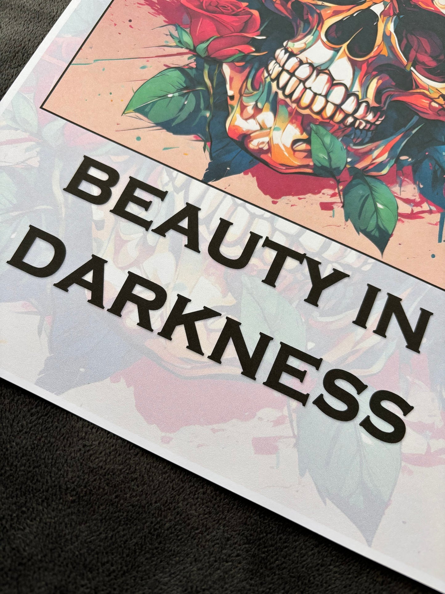 Beauty in Darkness - Skull and Rose Print