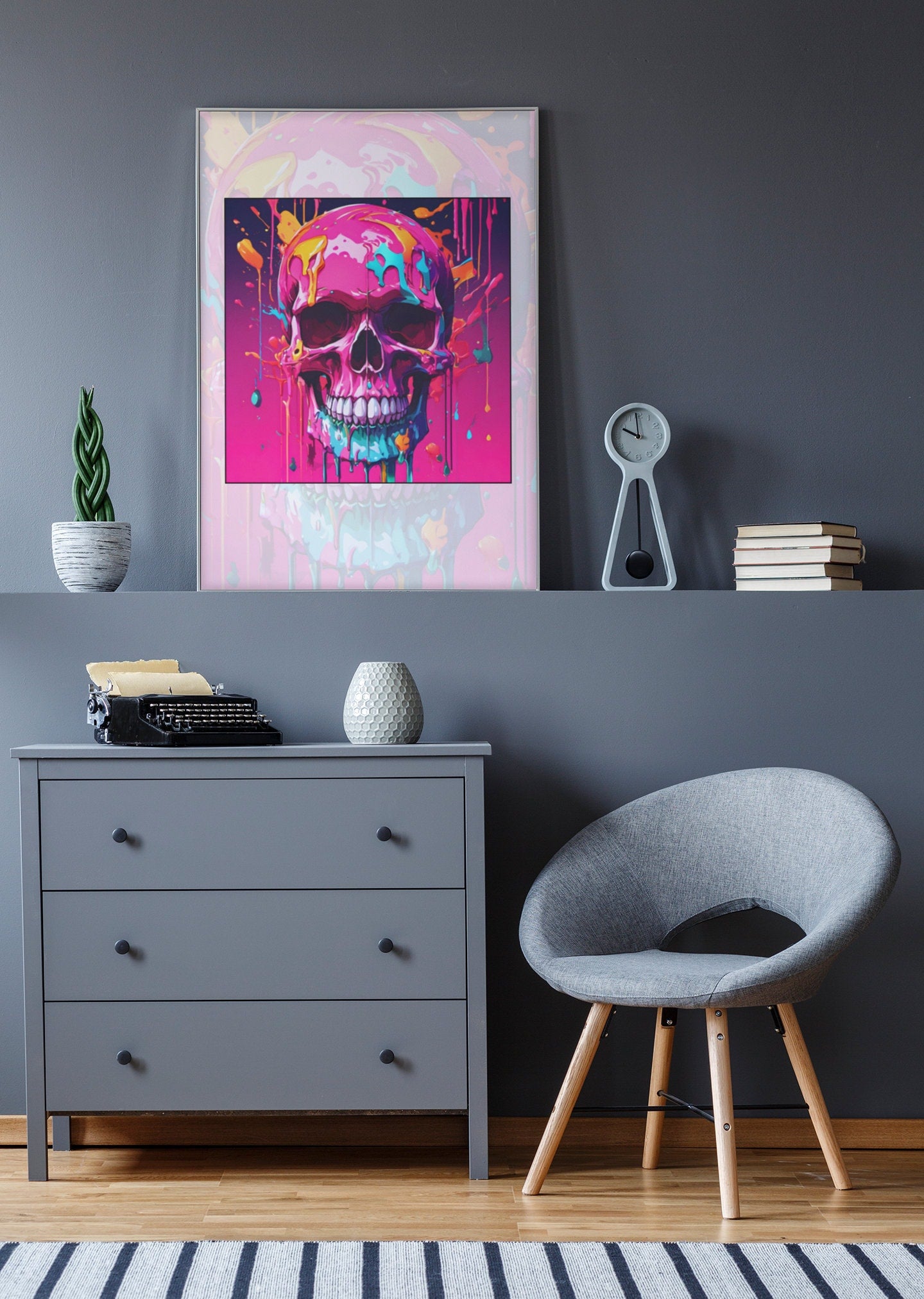 Vibrant Pink Skull Drip Print - Edgy Wall Art - Rebellious Decor, Wall Art, Home Decor, Skull Prints, Pink Skull Prints, Skull Art