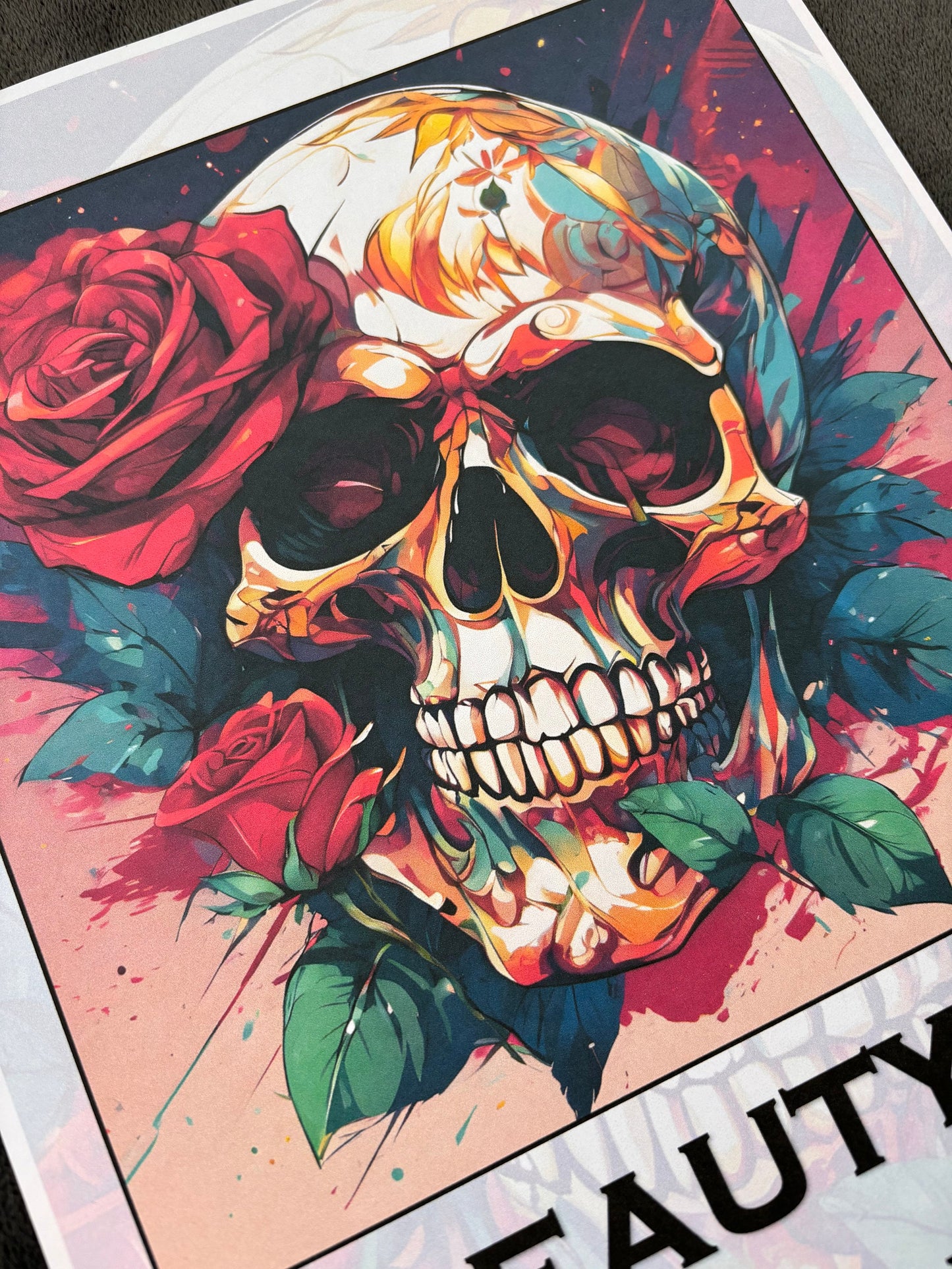 Beauty in Darkness - Skull and Rose Print