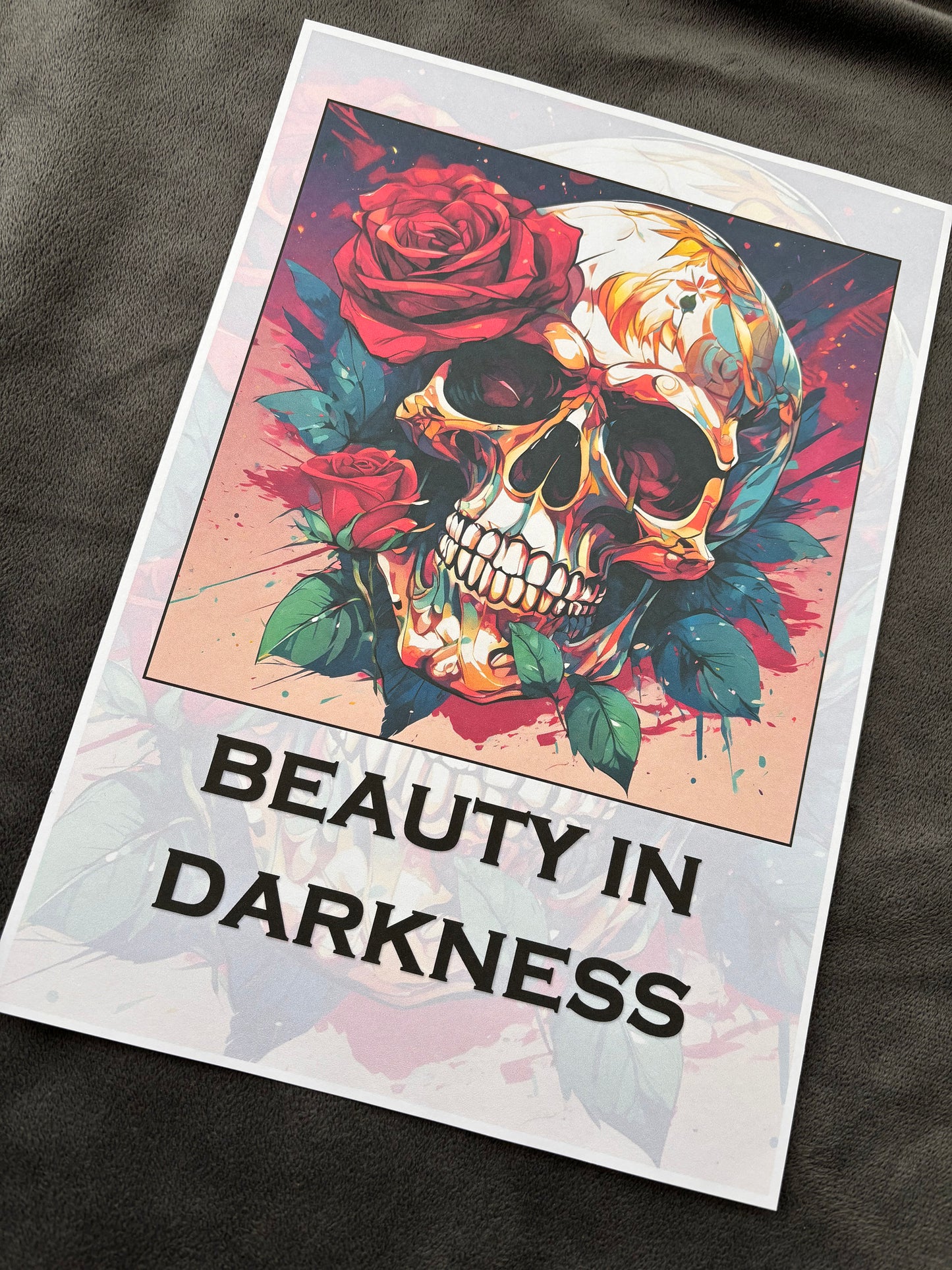 Beauty in Darkness - Skull and Rose Print