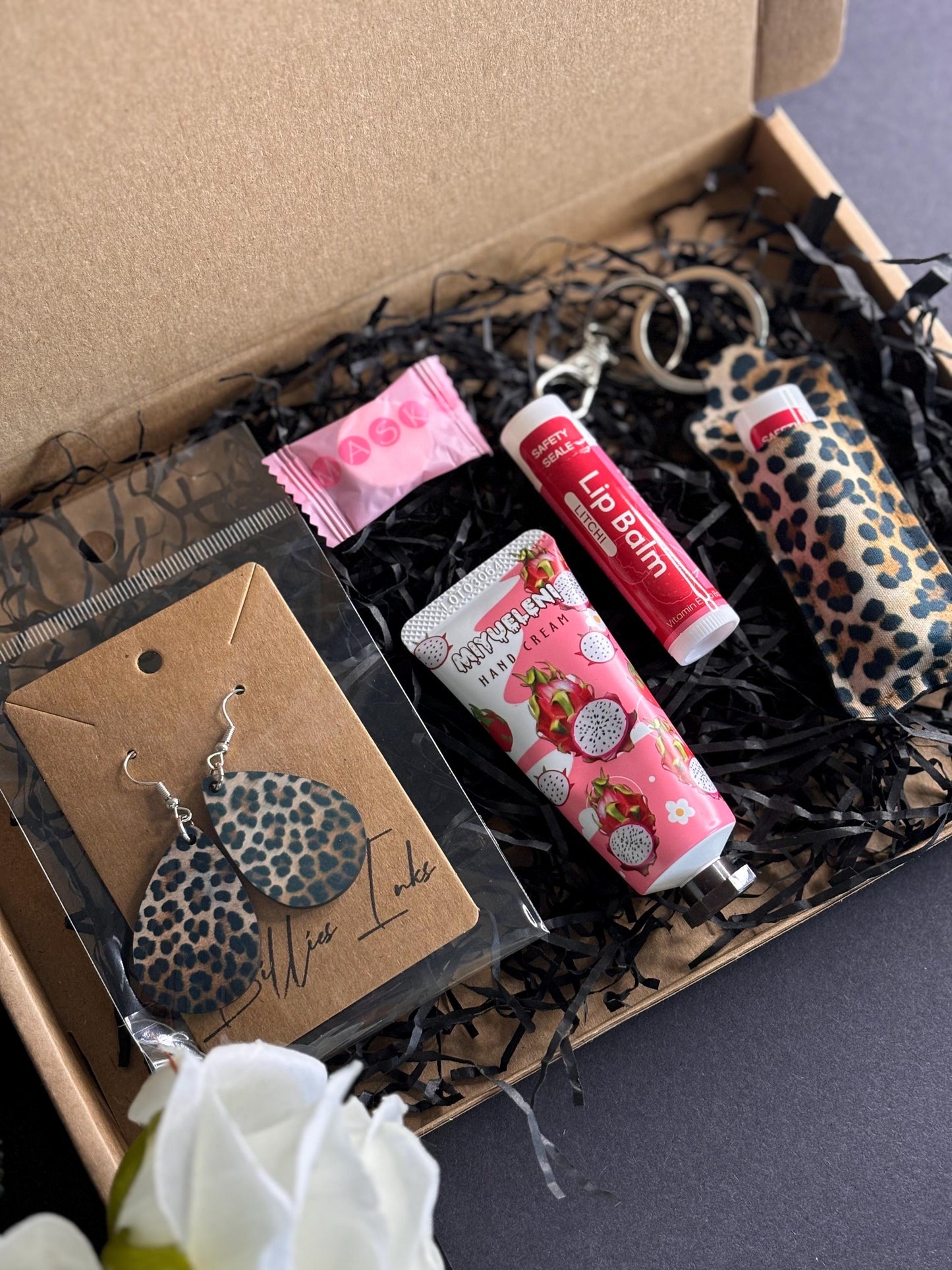Leopard Print Earrings & Lipstick Holder Gift Set
