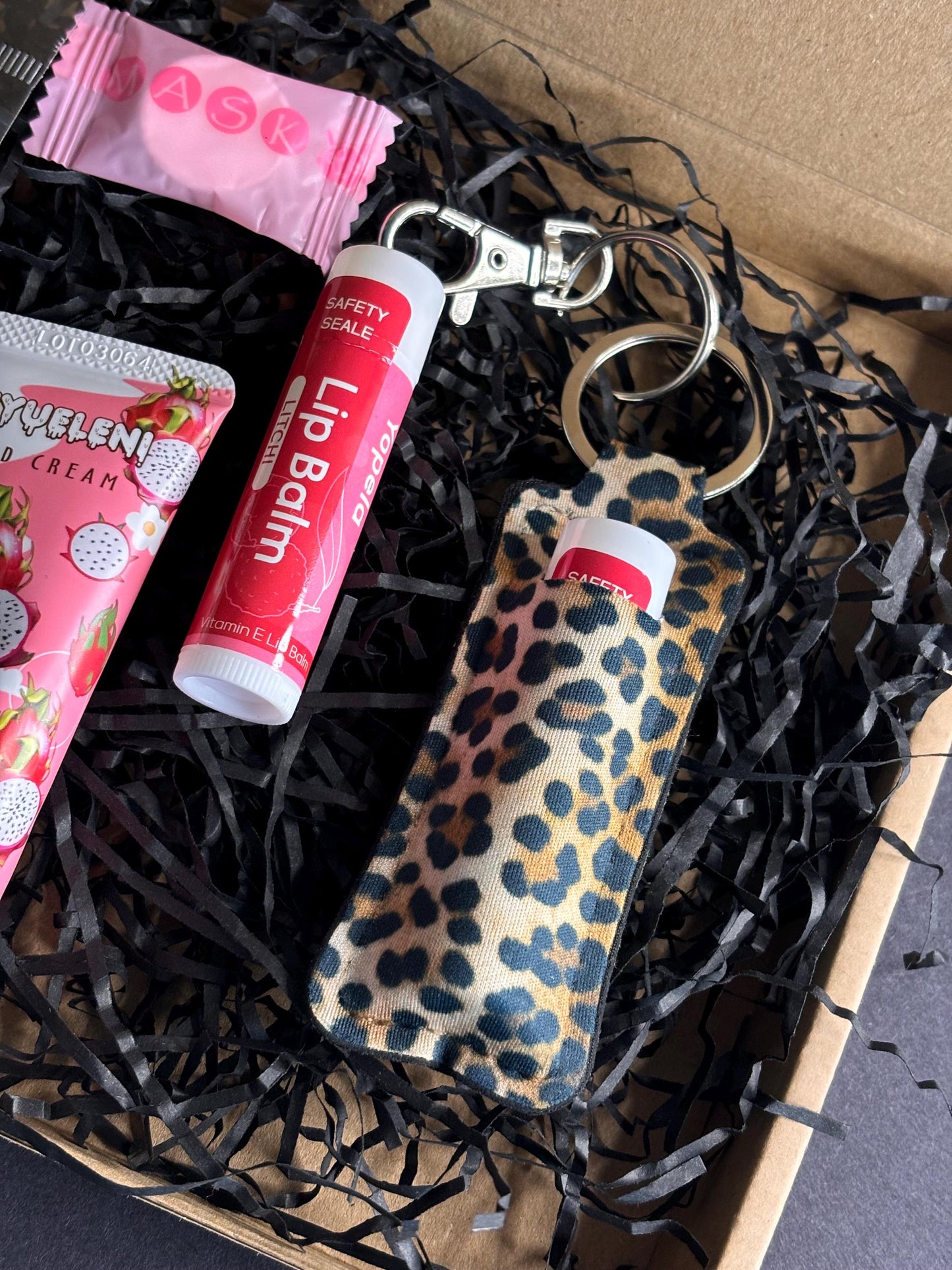 Glitter Top Leopard Print Earrings & Lipstick Holder Gift Set
