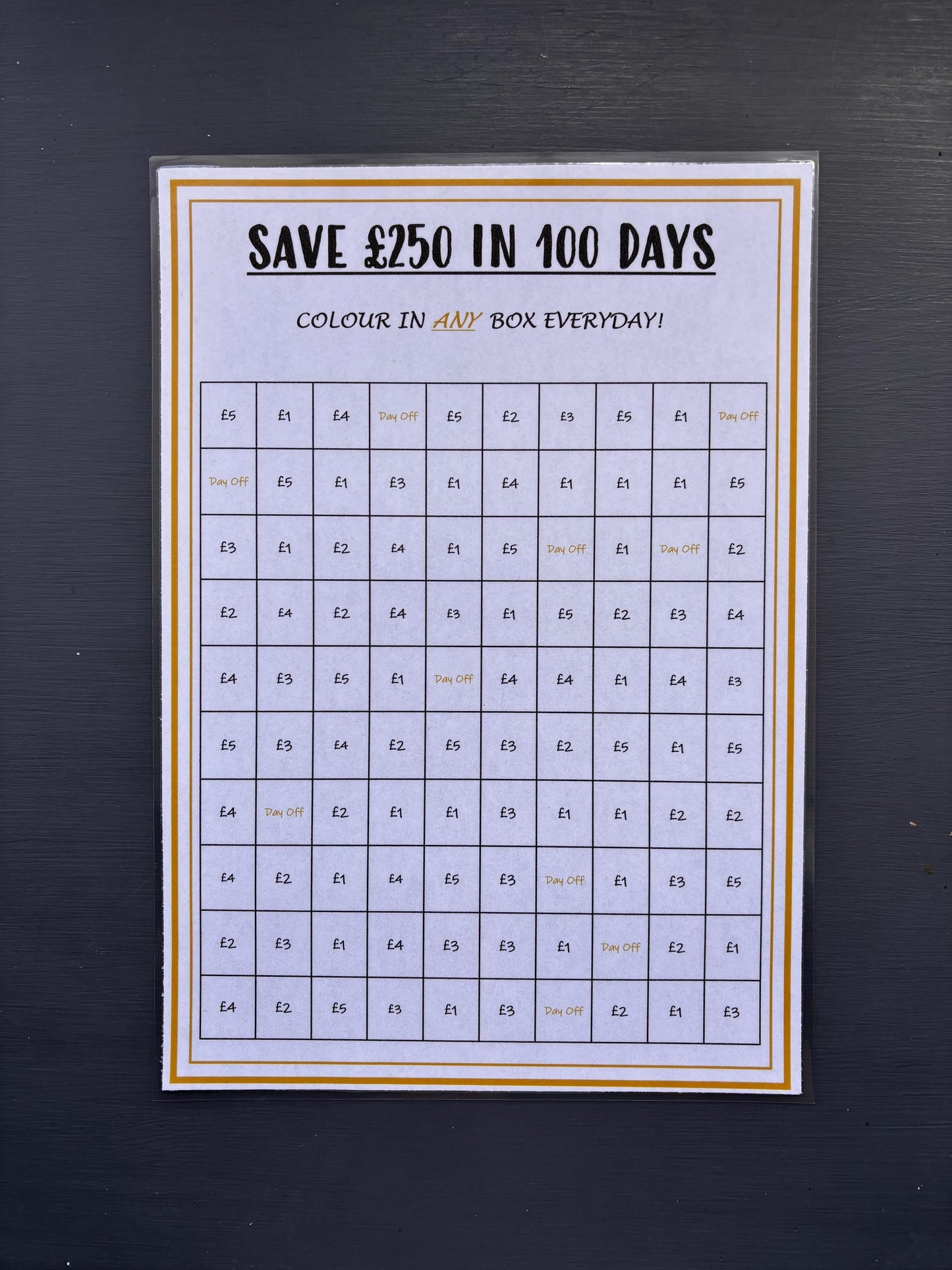 Magnetic, Fridge Saving Chart With Pen, Save 250 Pounds In 100 Days