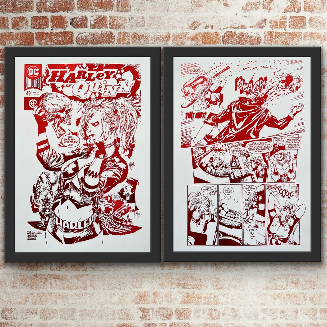 Set of 2 Harley Quinn Foil Prints Red