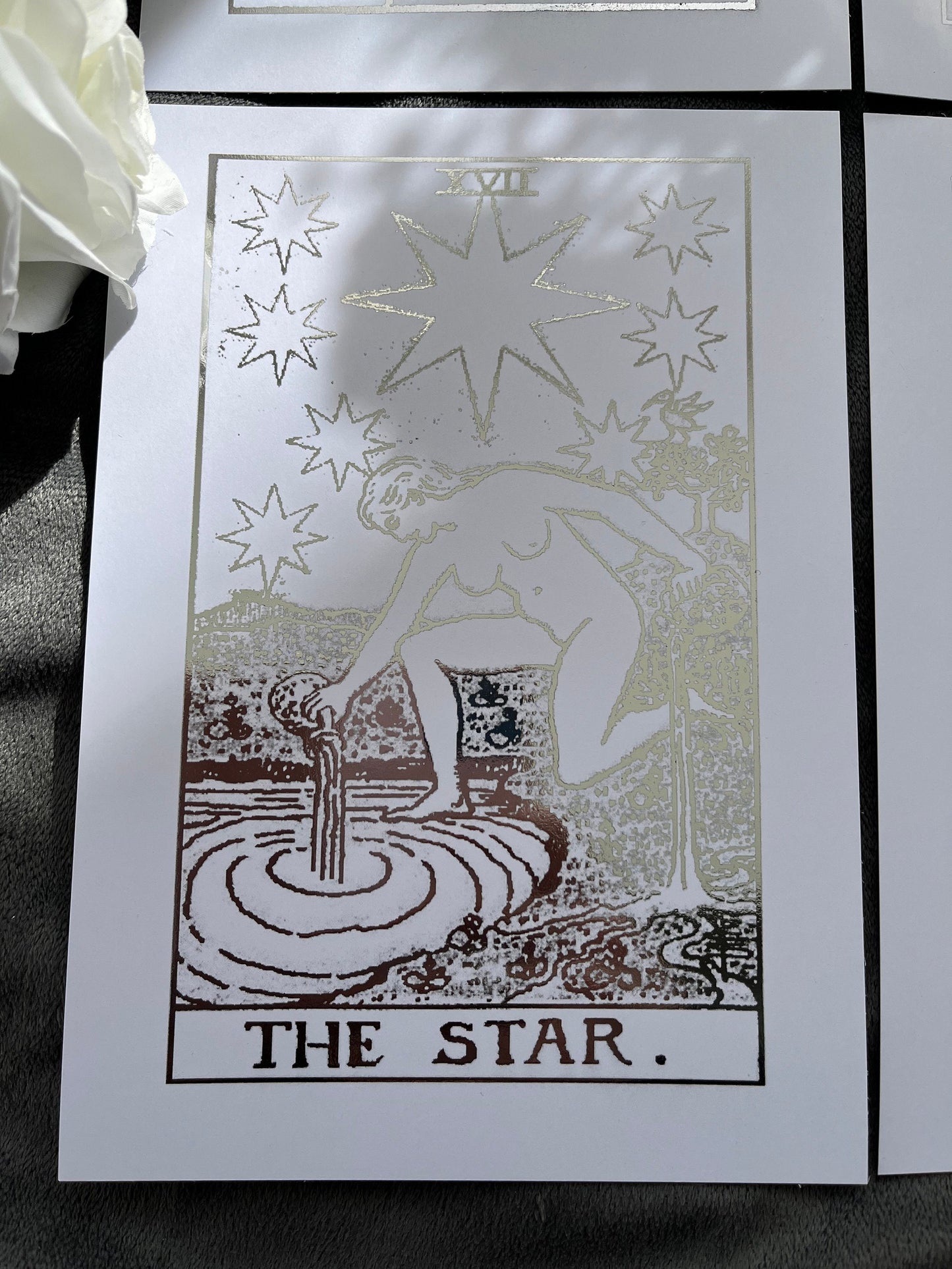Set of 4, Tarot Card Foil Prints White/Silver