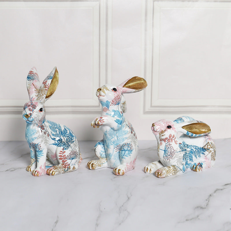 Painted Jade Rabbit Ornaments Cute Rabbit Resin Ornaments