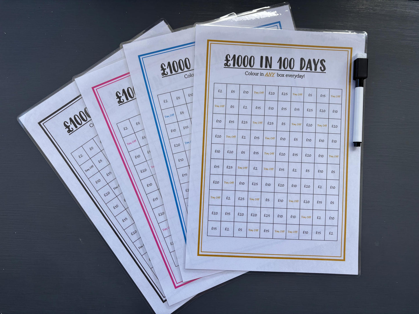 Magnetic, Fridge Saving Chart With Pen, Save 1000 Pounds In 100 Days