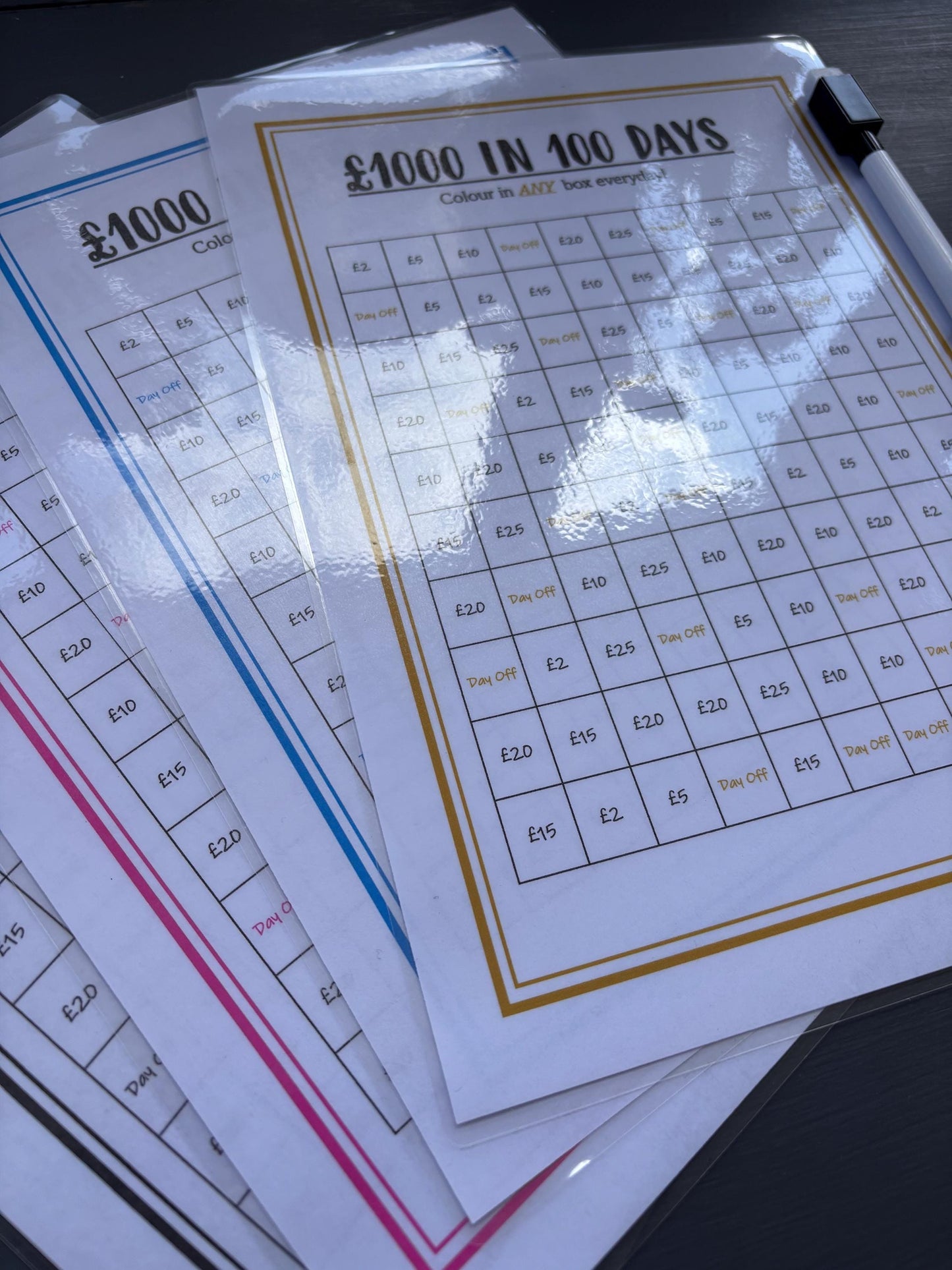 Magnetic, Fridge Saving Chart With Pen, Save 1000 Pounds In 100 Days