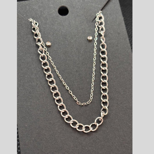 Silver Stainless Steel Bracelet Set & Crystal Stud Earrings