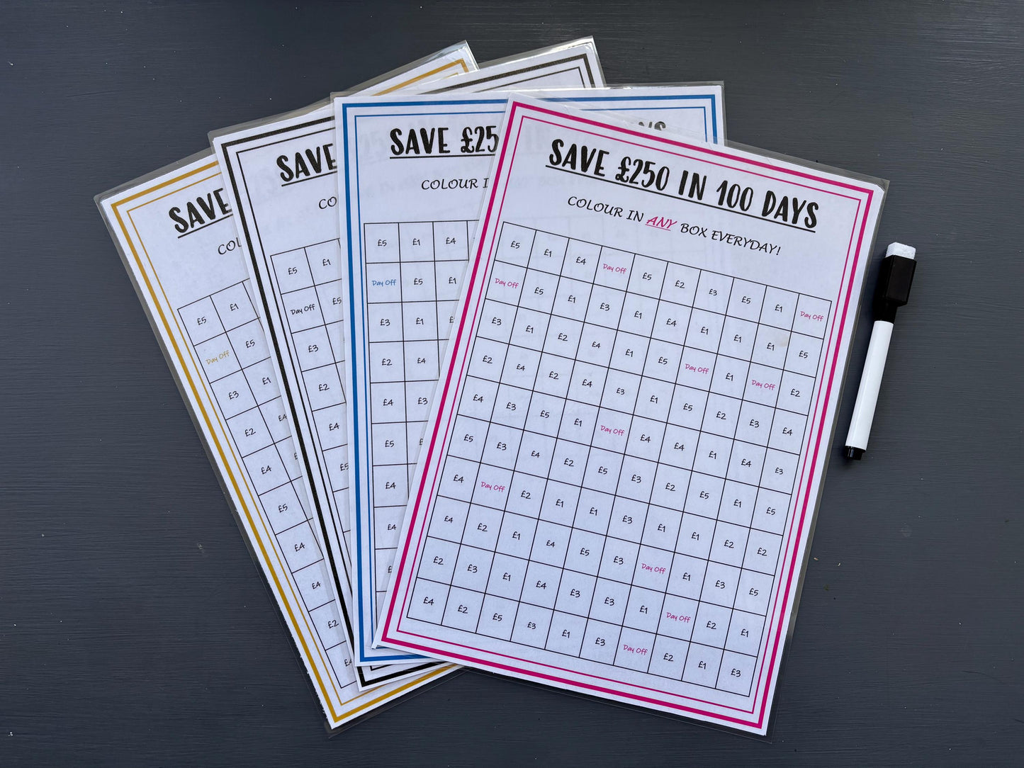 Magnetic, Fridge Saving Chart With Pen, Save 250 Pounds In 100 Days