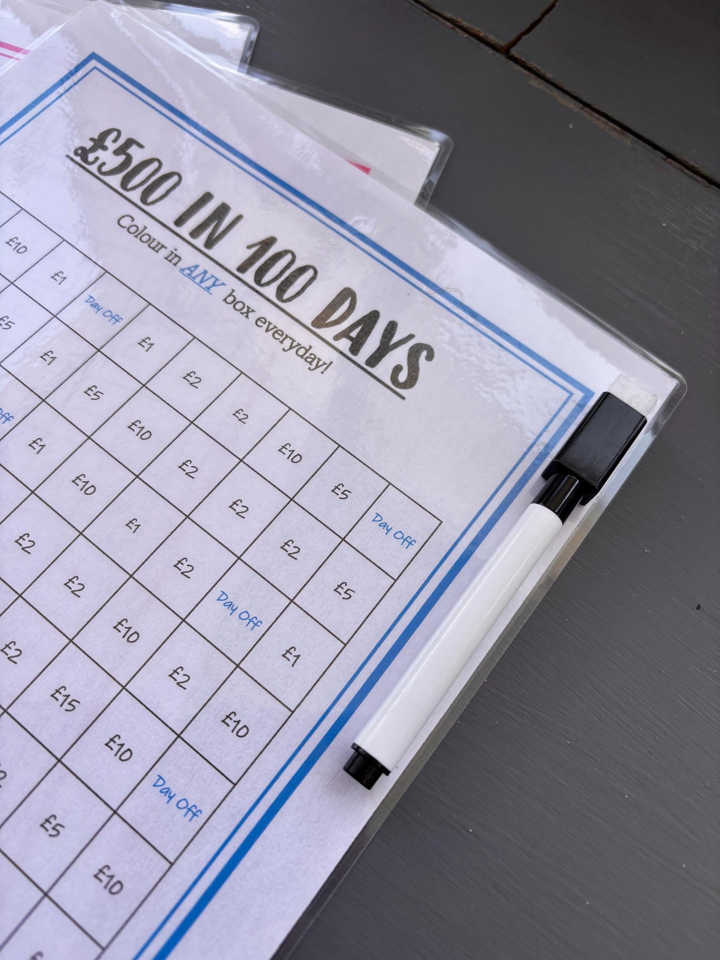 Magnetic, Fridge Saving Chart With Pen, Save 500 Pounds In 100 Days