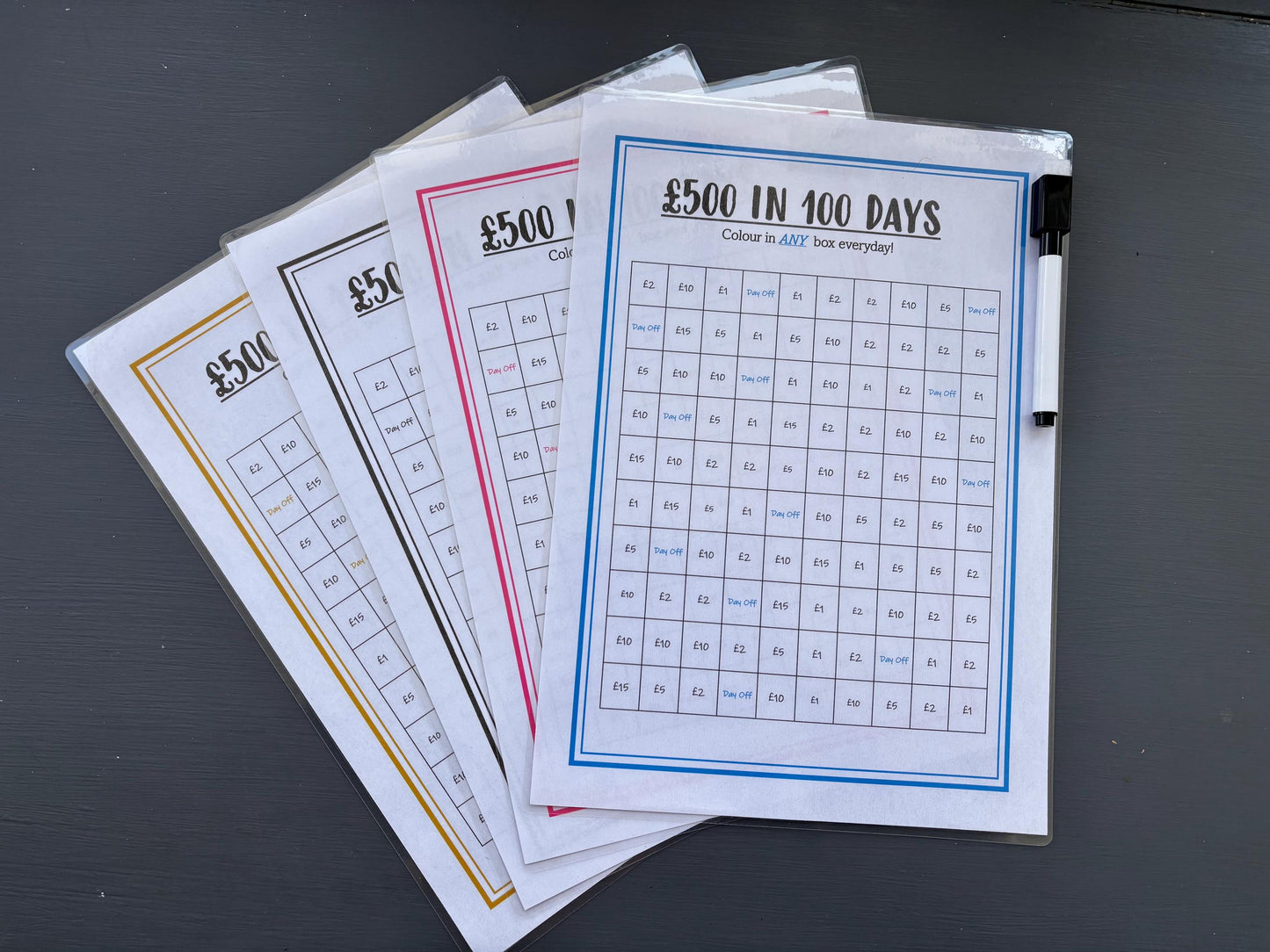 Magnetic, Fridge Saving Chart With Pen, Save 500 Pounds In 100 Days