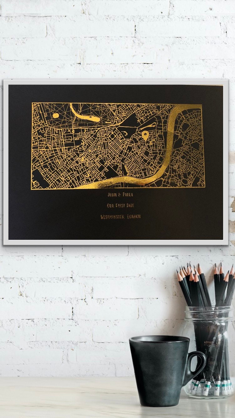 Our First Date Foil Printed Map Black