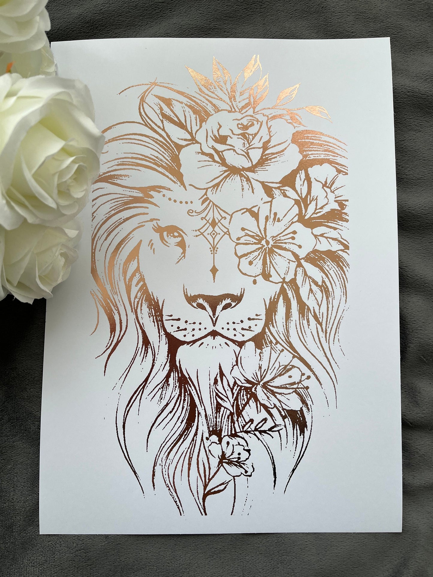 Lion Foil Print White/Rose Gold