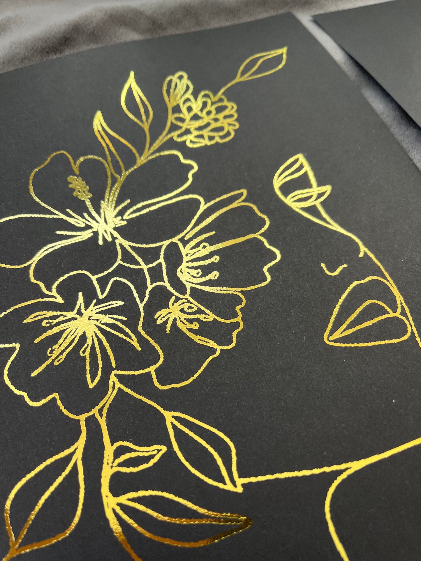 Set of 3 Face, One Line Drawing Foil Prints Black/Gold