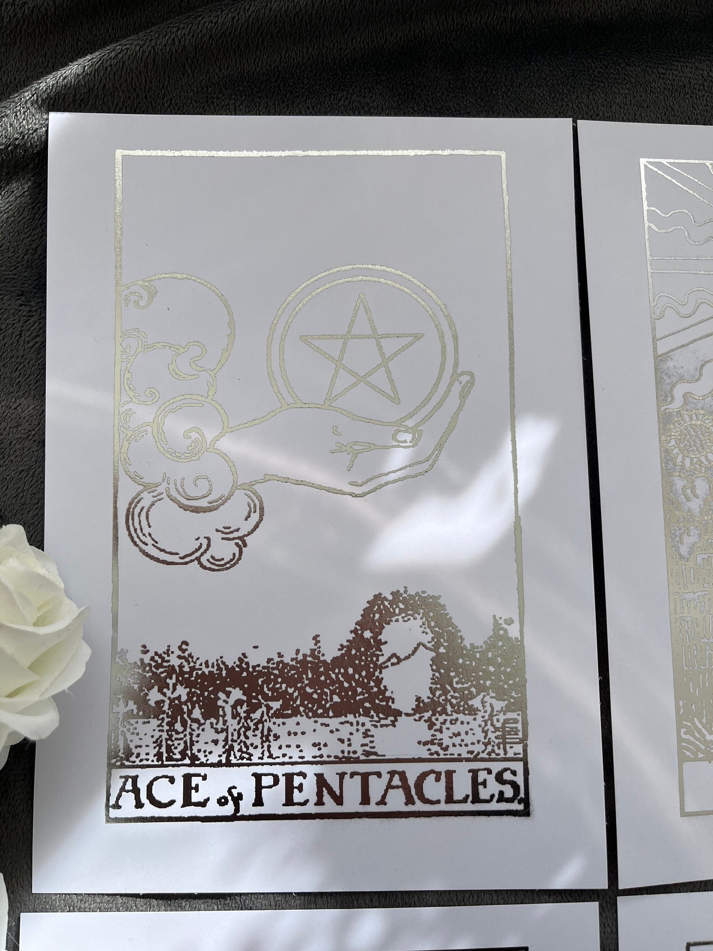 Set of 4, Tarot Card Foil Prints White/Silver