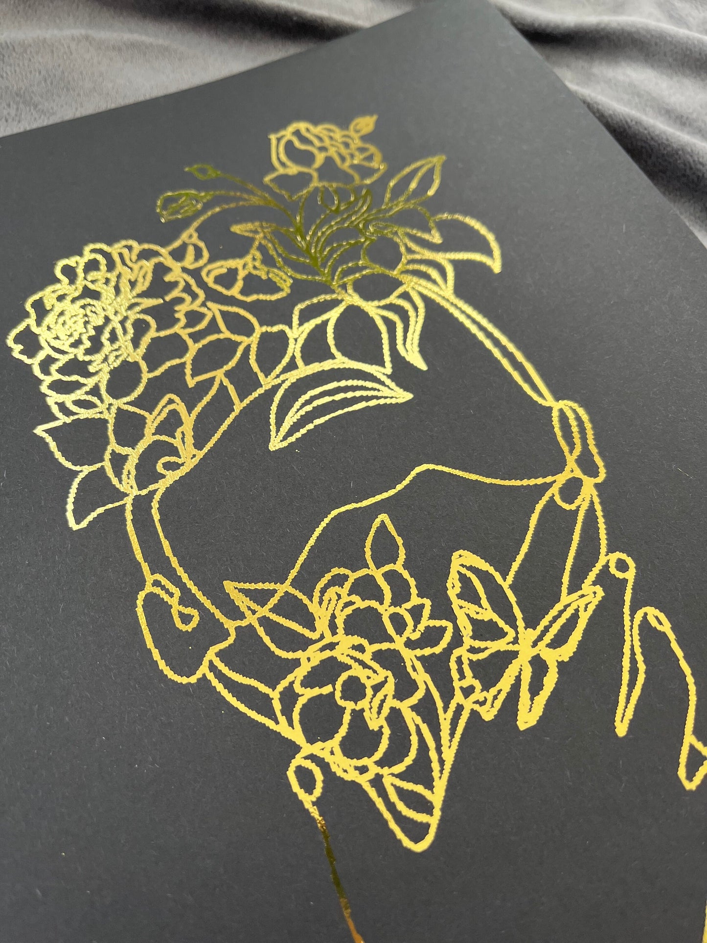 Set of 3 Face, One Line Drawing Foil Prints Black/Gold