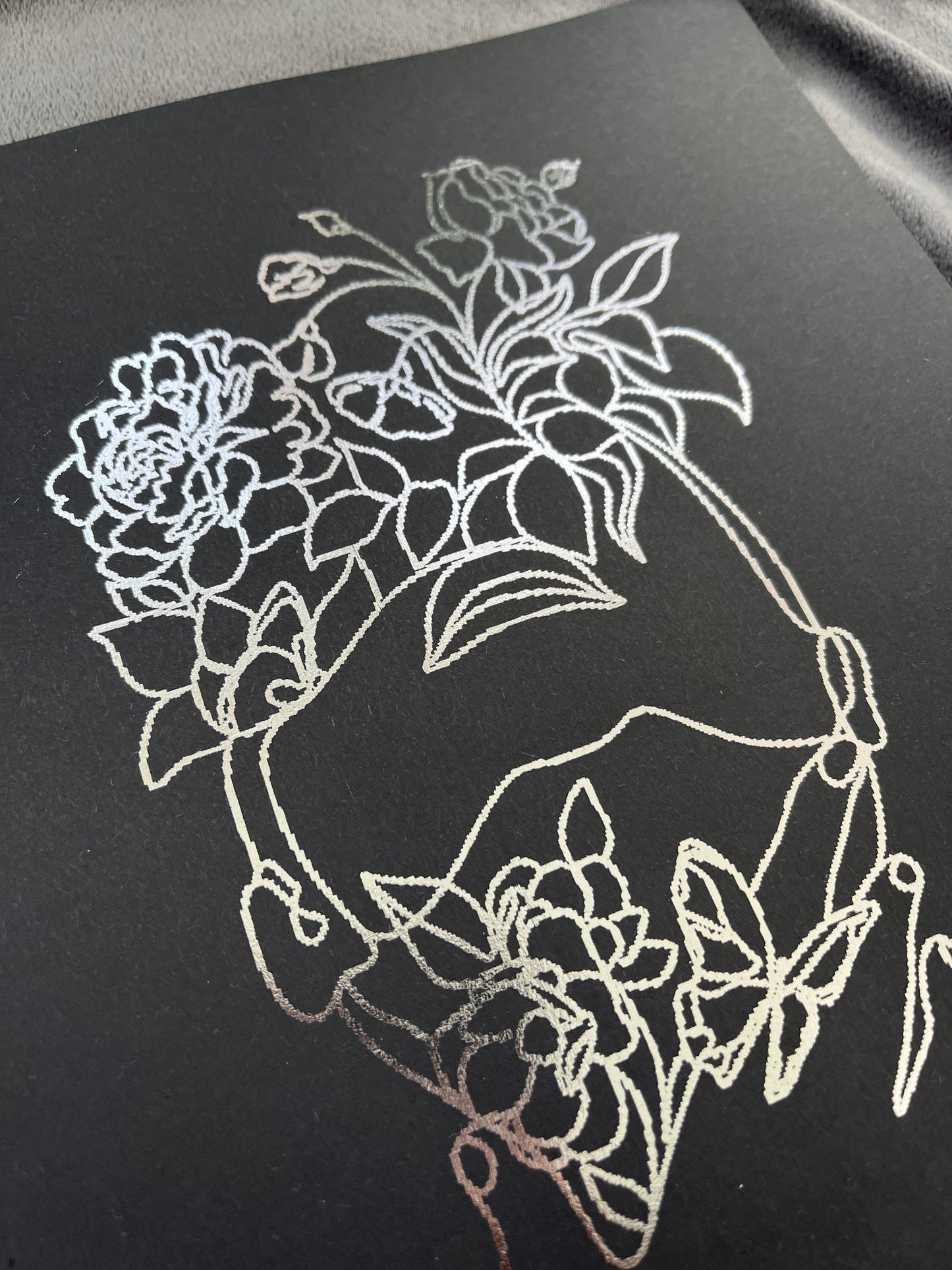 Set of 3 Face, One Line Drawing Foil Prints Black/Silver