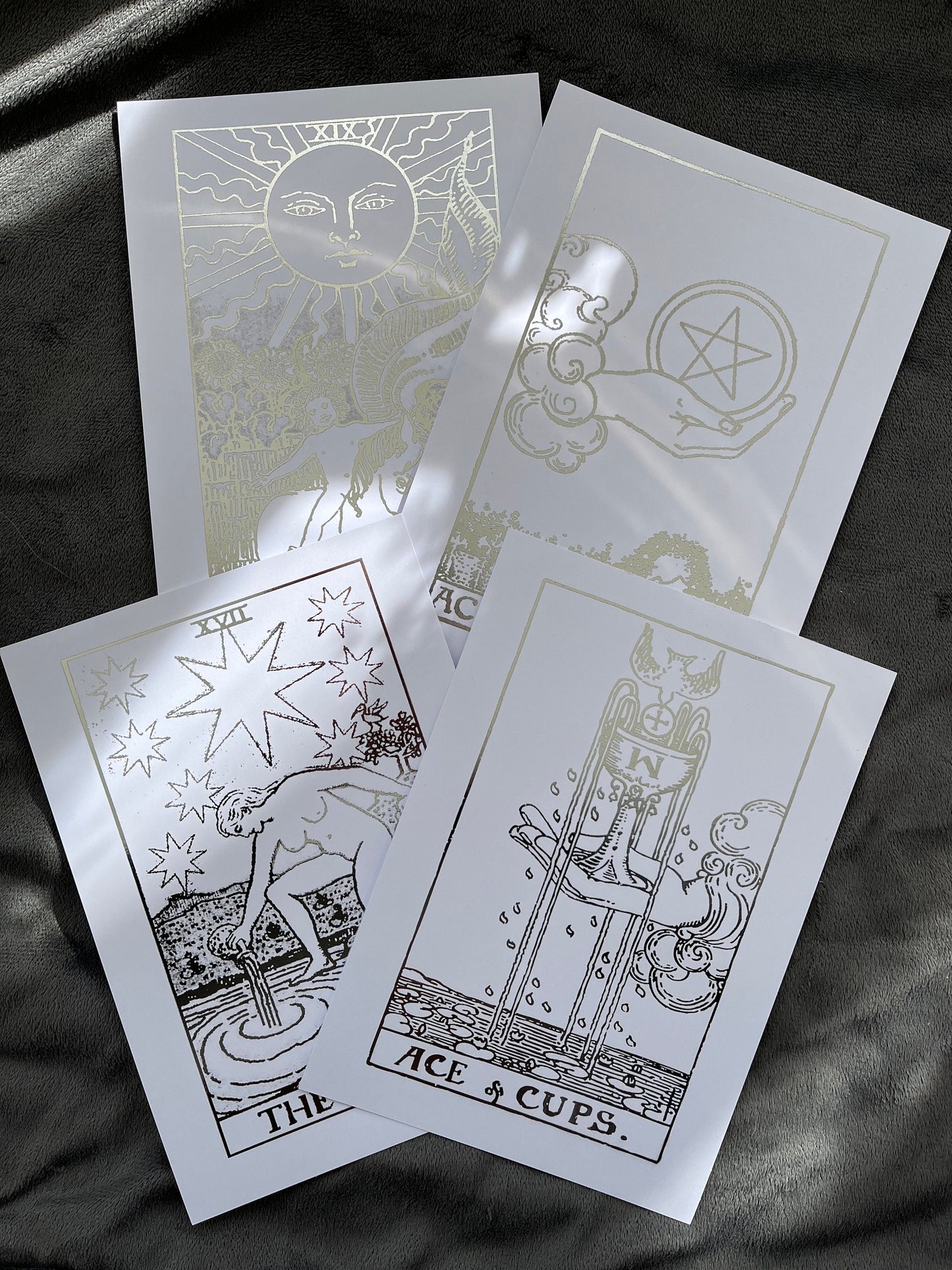 Set of 4, Tarot Card Foil Prints White/Silver
